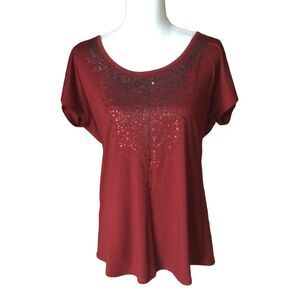 COLDWATER CREEK Women's Size M 10-12 Red Embellished Top Cap Sleeve, Sequins